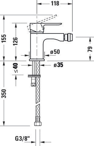 DURAVIT A.1 Einhebel-Bidetmischer mit Zugstangen-Ablaufgarnitur, chrom, Ausladung 118 mm