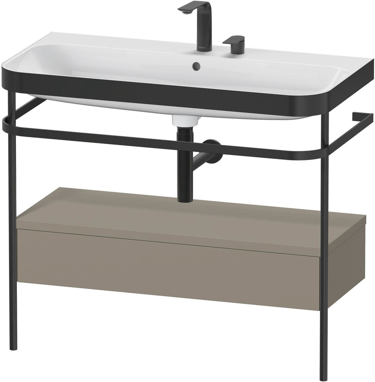 DURAVIT Happy D.2 c-bonded Waschtischset mit Metallkonsole, 975 mm, Steingrau Seidenmatt