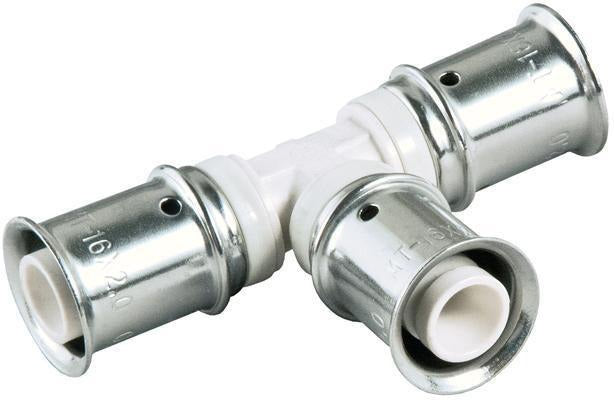 MULTITUBO Press-T-Stück reduziert 16x20x16 mm aus PPSU – DVGW- und KIWA-geprüft