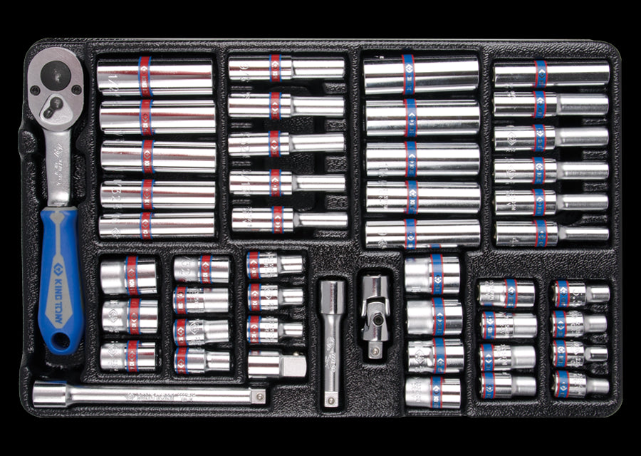 KING TONY Profi-Werkzeuge - 1/4" Steckschlüssel-Set, metrisch, mit Zubehör, Thermoform - 48 tlg. 92548CR