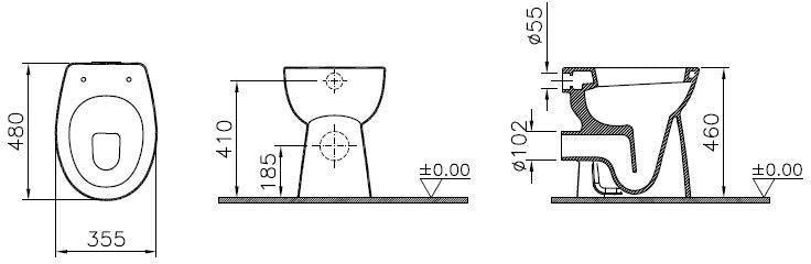 VITRA Conforma Stand-WC Flachspüler barrierefrei 480 mm Open Back Weiß Hochglanz