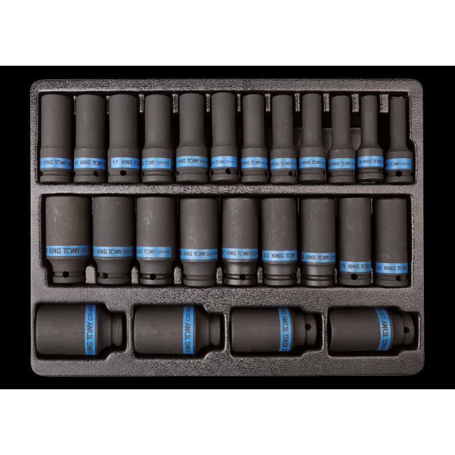 KING TONY Profi-Werkzeuge - 1/2" Kraft-Steckschlüsselset, lang, metrisch - 25 tlg. 94435MP