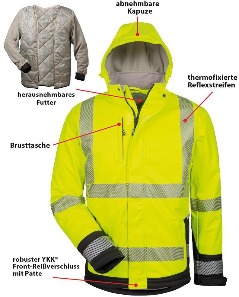 ELYSEE Warnschutz-Softshelljacke Melvin gelb/schwarz – EN ISO 20471 Kl. 3, wasserdicht & atmungsaktiv