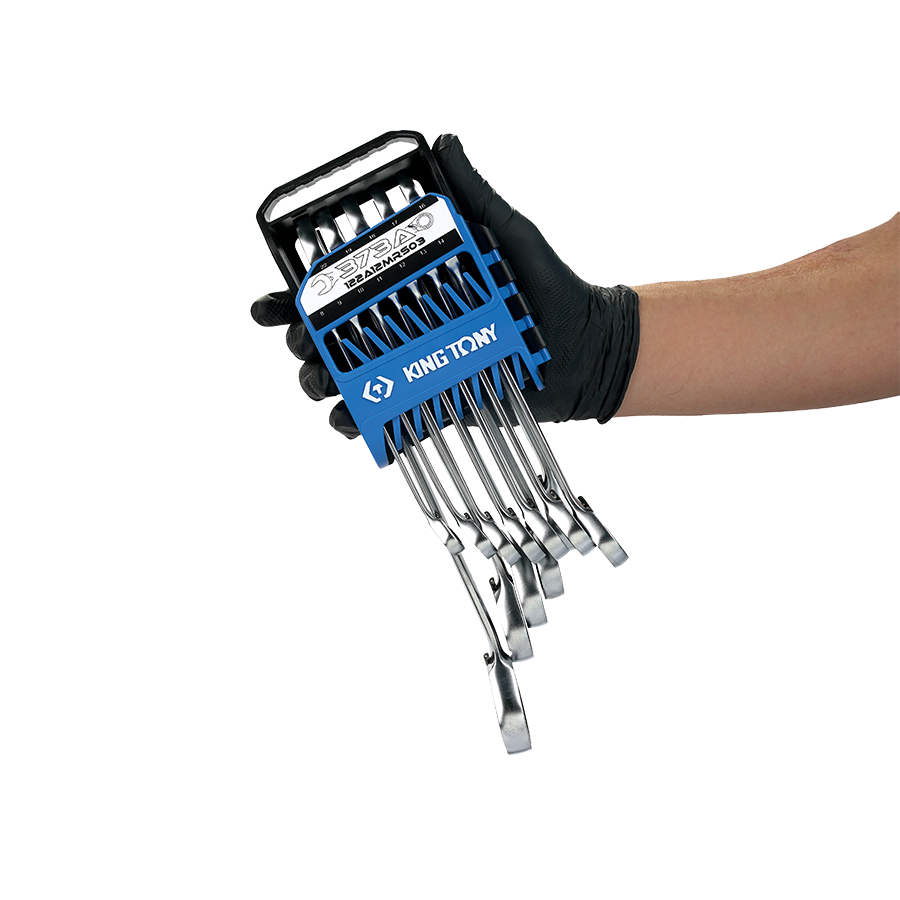 KING TONY Profi-Werkzeuge - Ratschen-Ring-Maulschlüssel, metrisch, im Etui - 12 tlg. 122A12MRS03