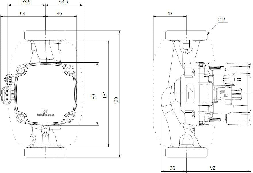 GRUNDFOS Hocheffizienz Umwälzpumpe ALPHA2 GO 32-75 180 – App-Steuerung, AUTOADAPT, PWM