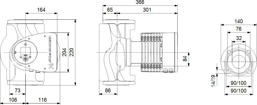 GRUNDFOS MAGNA3 32-120 F Hocheffizienz-Umwälzpumpe, elektronisch geregelt, DN 32, 220 mm