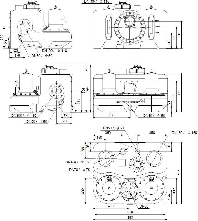 GRUNDFOS Fäkalienhebeanlage Multilift MD.12.3.4 – 2 Pumpen, 130 l, 3x400 V, 1,5 kW