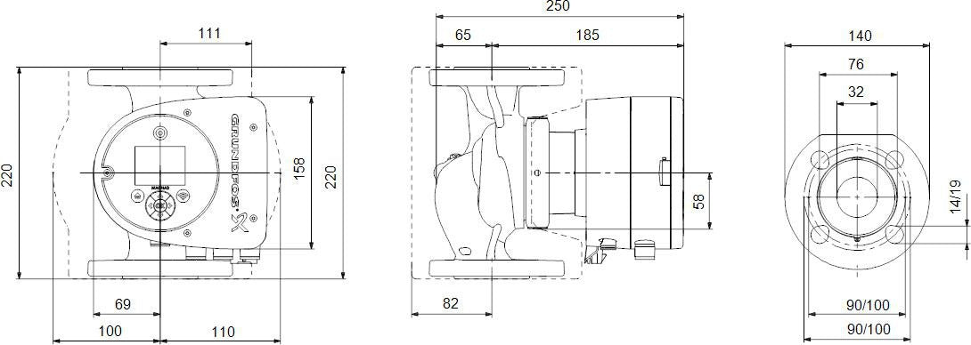 GRUNDFOS MAGNA3 32-120 F Hocheffizienz-Umwälzpumpe, elektronisch geregelt, DN 32, 220 mm