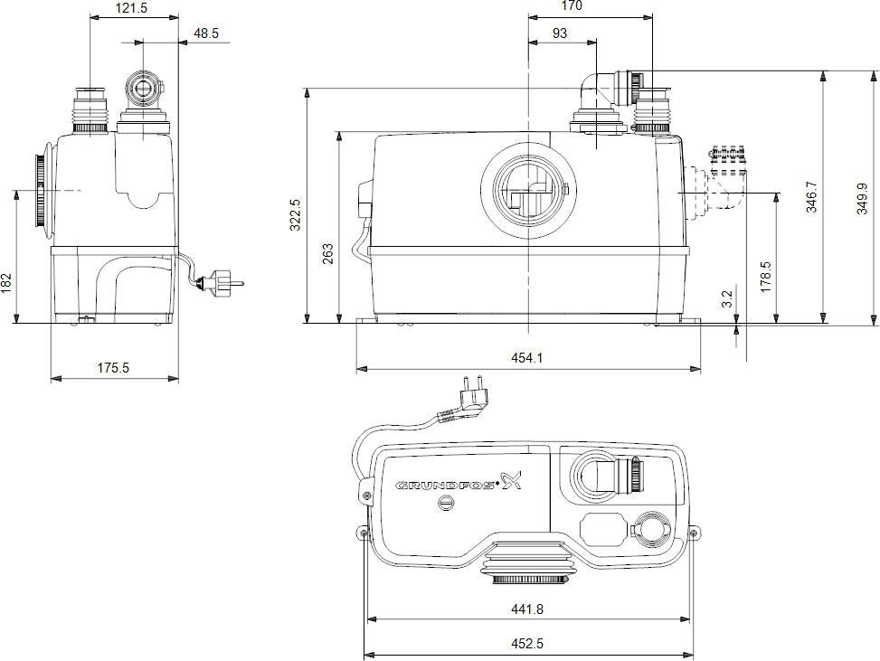 GRUNDFOS Kleinhebeanlage Sololift2 WC-1 – 0,62 kW, 230 V, mit Schneidwerk