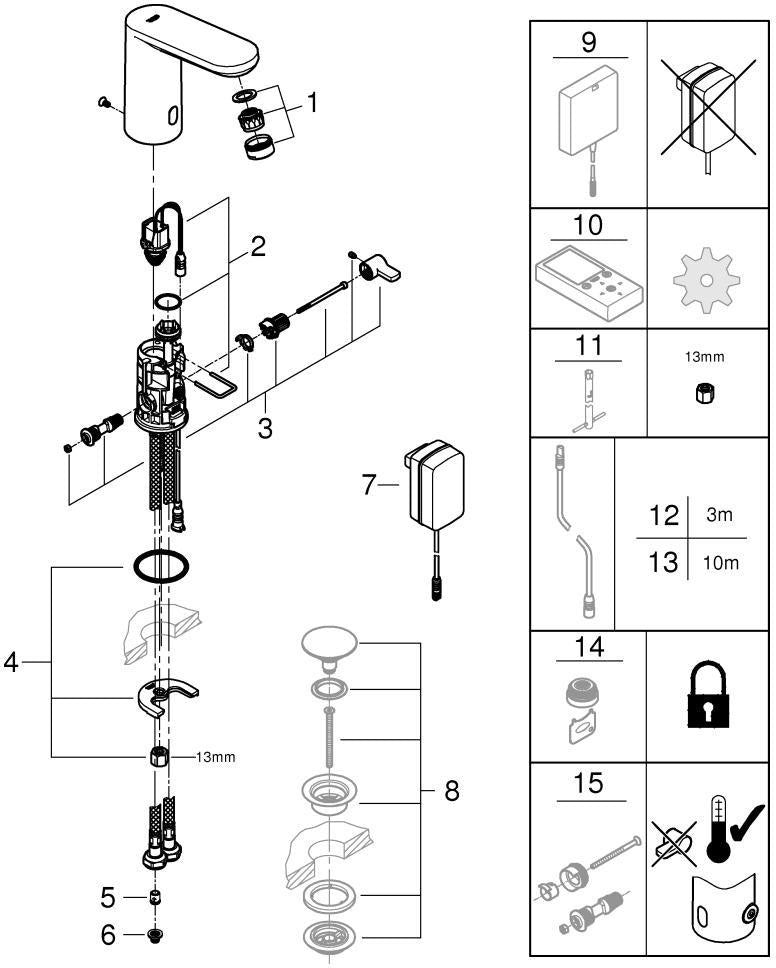 GROHE Eurosmart CE Infrarot-Elektronik für Waschtisch mit Mischung und Steckertrafo, chrom