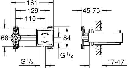 GROHE Einhand-Universal-Einbaukörper 23200 für 2-Loch-Waschtisch-Wandbatterien – SilkMove-Technologie