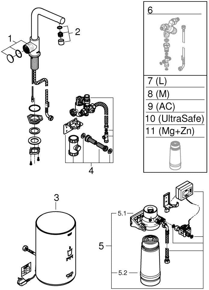 GROHE Red Mono Spültisch-Einhandmischer mit Boiler Größe M, L-Auslauf, Chrom – kochendes Wasser