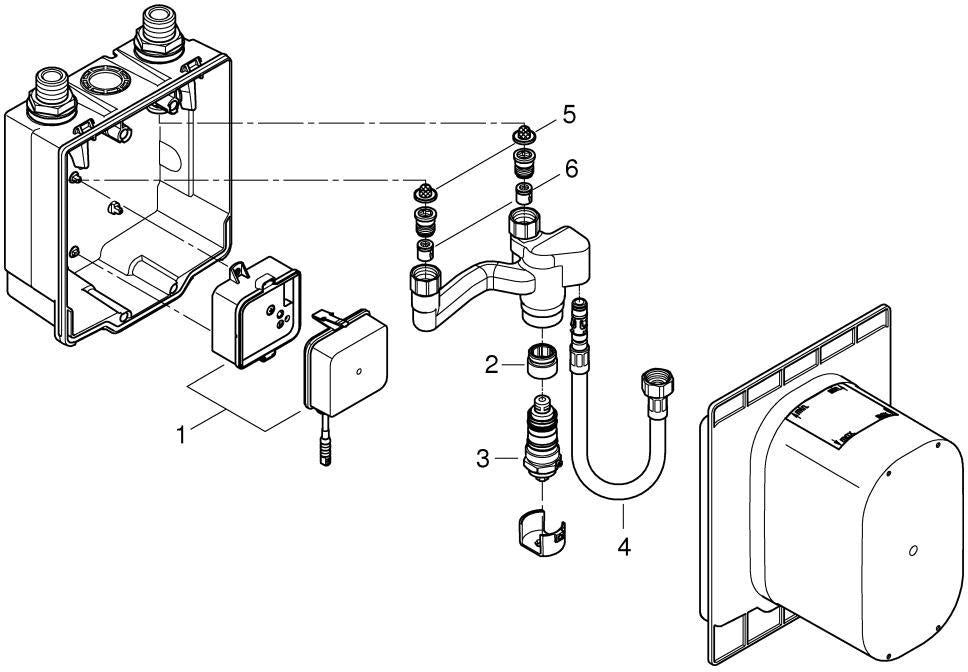 GROHE Eurosmart CE UP-Einbaukasten mit thermostatischer Mischung 230V für Waschtisch-IR-Fertigmontagesets