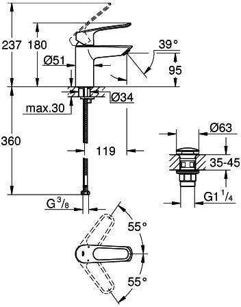 GROHE Eurosmart Einhand-Waschtischbatterie S-Size mit Push-open Ablaufgarnitur, chrom