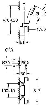 GROHE Grohtherm 500 Thermostat-Brausebatterie mit Brausestangenset 600 mm Chrom