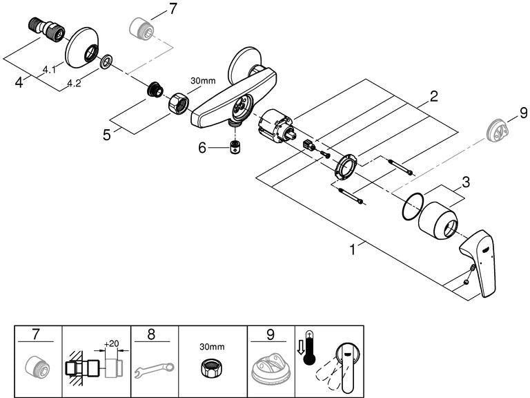 GROHE BauFlow Einhand-Brausebatterie Wandmontage chrom – SmoothControl & Rückflussverhinderer