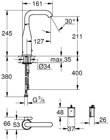 GROHE Essence E Infrarot-Elektronik Waschtisch-Armatur mit Mischung & Temperaturbegrenzer, 6V Batterie, Chrom