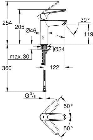 GROHE Eurosmart Einhand-Waschtischbatterie M-Size mit Verbrühschutz, offener Hebel, Chrom