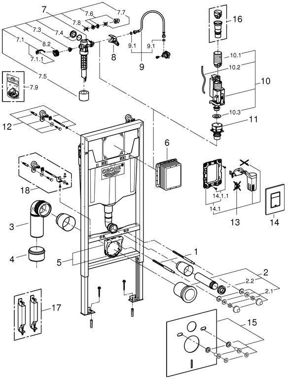 GROHE Rapid SL 5-in-1 Set für WC – 1,13 m Bauhöhe, Vorwandmontage, Schallschutz inklusive