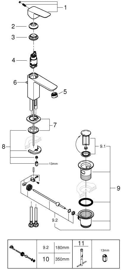 GROHE Cubeo Einhand-Waschtischbatterie S-Size mit Zugstangen-Ablaufgarnitur und SilkMove-Technologie in Chrom