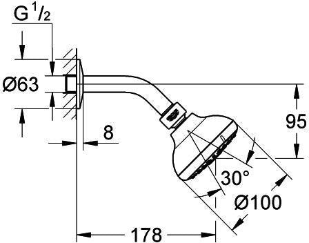GROHE Tempesta 100 Kopfbrauseset mit 3 Strahlarten und Brausearm in Chrom
