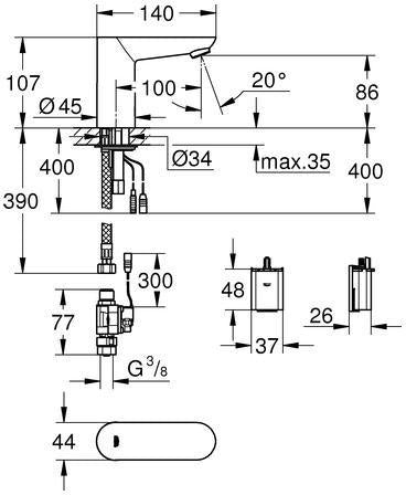 GROHE Euroeco CE Infrarot-Elektronik für Waschtisch, 6 V Batterie, chrom