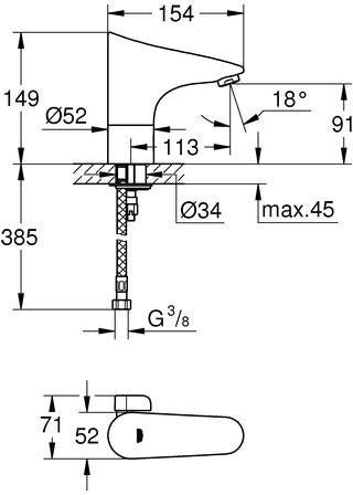 GROHE Europlus E Infrarot-Waschtisch-Elektronikarmatur mit Mischung und 6V Batterie, Chrom