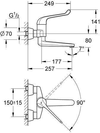 GROHE Euroeco Special Sicherheitsmischbatterie Wandmontage 256 mm Ausladung Chrom