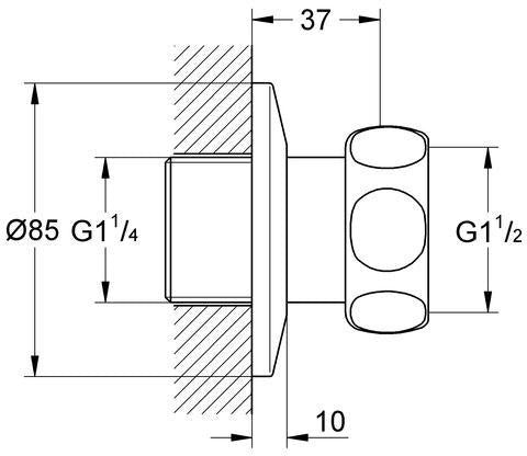 GROHE Gerader Anschluss 1 1/2" x 1 1/4" mit Rosette, 2 Stück, Chrom – für Grohtherm XL