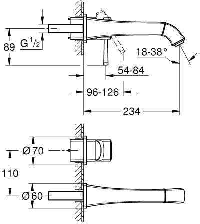 GROHE Grandera 2-Loch-Waschtischbatterie Wandmontage Fertigmontageset Chrom