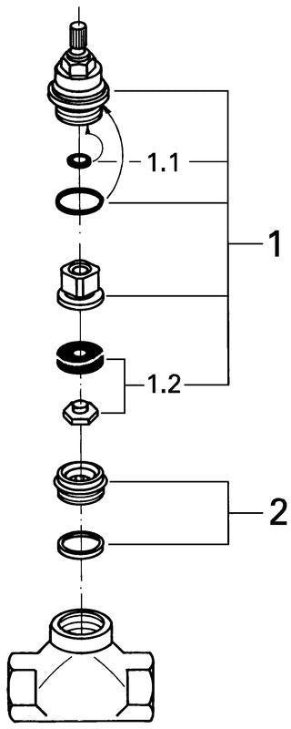 GROHE UP-Ventil-Unterteil 29802 – vormontiertes Oberteil, 3/4 Zoll Gewindeanschluss, DN20