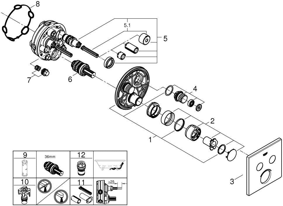 GROHE SmartControl Unterputzmischer 29148 eckig mit 2 Absperrventilen chrom