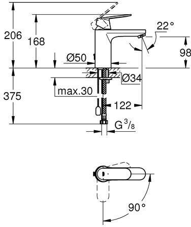 GROHE Eurosmart Cosmopolitan Einhand-Waschtischbatterie M-Size mit Kaltstart-Funktion und Kette