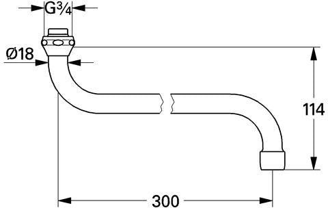 GROHE S-Auslauf 13017: 301 mm Ausladung, 3/4'' Verschraubung, Chrom