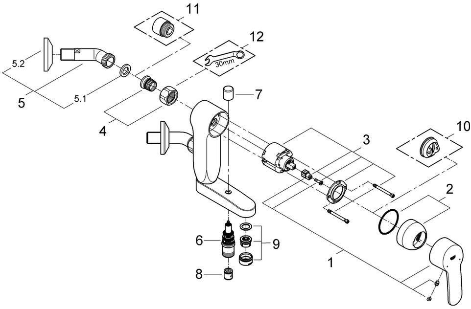 GROHE Eurostyle Cosmopolitan Vertica Einhand-Wannenbatterie chrom – Wandmontage, 1/2''