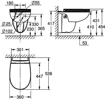 GROHE Bau Keramik Wand-Tiefspül-WC spülrandlos alpinweiß für Unterputz-Spülkasten