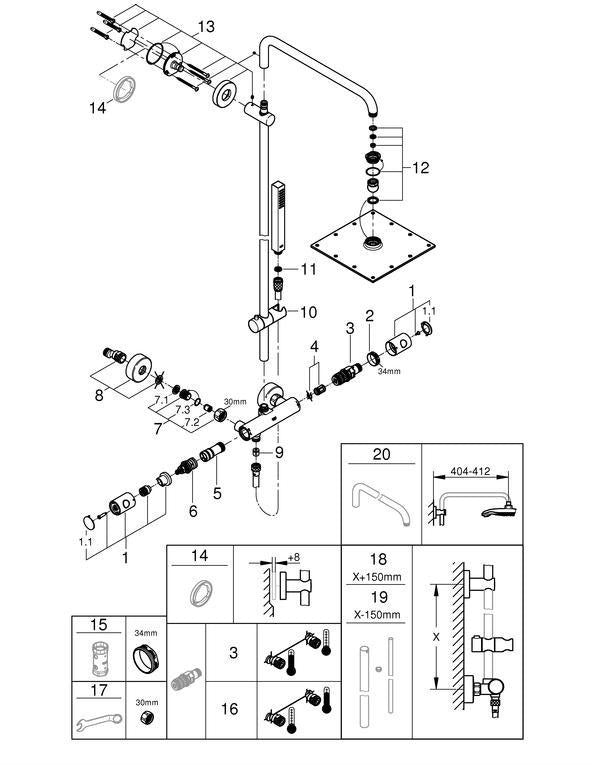 GROHE Euphoria 230 Duschsystem mit Thermostatbatterie – Chrom, Rainshower Allure Kopfbrause