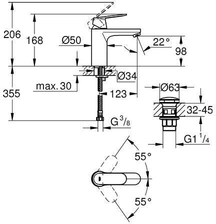 GROHE Eurosmart Cosmopolitan Einhand-Waschtischbatterie M-Size mit Push-open Ablaufgarnitur chrom