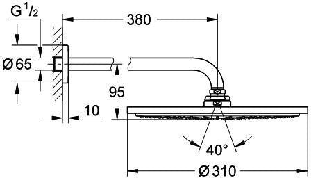 GROHE Rainshower Cosmopolitan 310 Kopfbrauseset mit 380 mm Brausearm, EcoJoy, 8 l/min