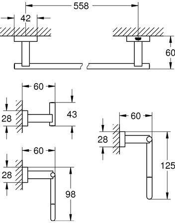 GROHE Essentials Cube Bad-Accessoire Set 4-in-1: Handtuchhalter, Haken, WC-Papierhalter, Handtuchring – Chrom