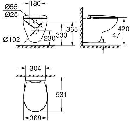 GROHE Wand-Tiefspül-WC-Set Bau Keramik 39351 mit WC-Sitz soft close alpinweiß – spülrandlos