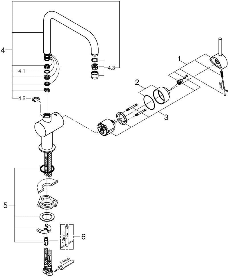 GROHE Minta Einhand-Spültischbatterie U-Auslauf hard graphite gebürstet