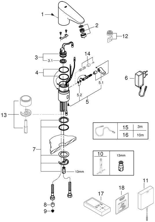 GROHE Europlus E Infrarot-Elektronikbatterie für Waschtisch, chrom, mit Mischung & Steckertrafo