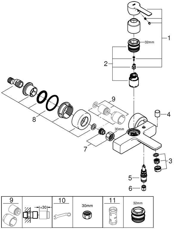 GROHE Lineare Einhand-Wannenbatterie Wandmontage Chrom – mit Temperaturbegrenzer