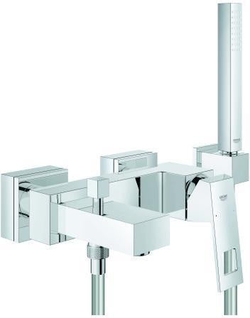 GROHE Eurocube Einhand-Wannenbatterie Wandmontage mit Brausegarnitur Euphoria Cube chrom