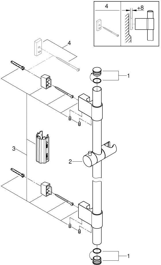 GROHE Rainshower Brausestange 1150 mm Metall Chrom mit Gleiter und FastFixation Plus