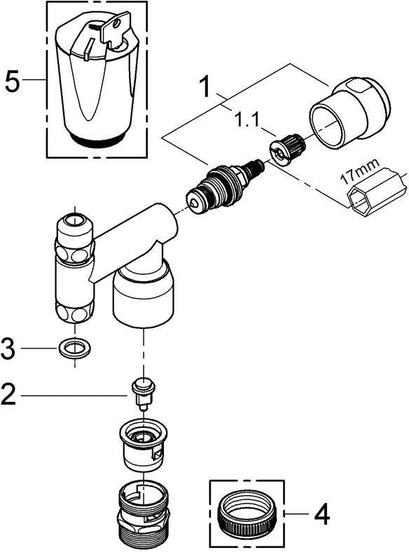GROHE WAS-Ventil Eckfix 41033 DN10 mit Rückflussverhinderer und Rohrbelüfter, Chrom