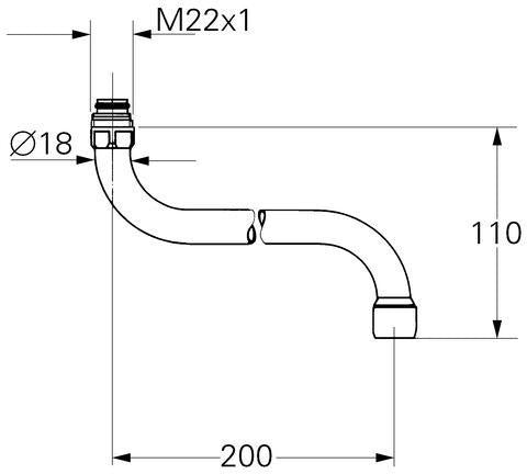 GROHE Rohrauslauf 13051 schwenkbar 200 mm Ausladung M22x1 Chrom für Küchen-Wandbatterien