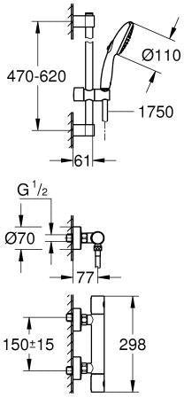 GROHE Grohtherm 800 Cosmopolitan Thermostat-Brausebatterie mit Brausestangenset 600 mm chrom
