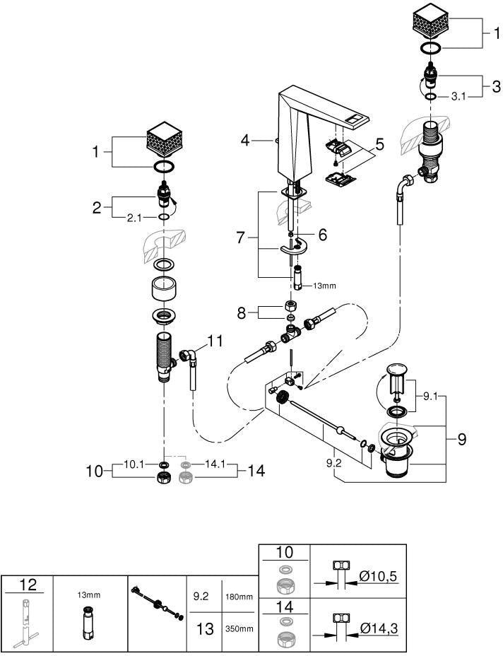 GROHE Allure Brilliant Private Collection 3-Loch Waschtischbatterie mit gerändelten Griffen – Chrom
